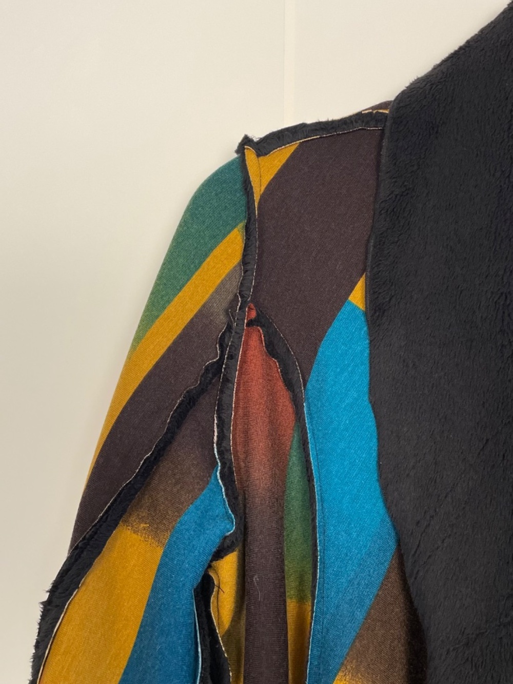 ADORE Patchwork Jacket Coat Open Front Fleece Collar Multicolor XL Boho Artsy - Picture 3 of 14